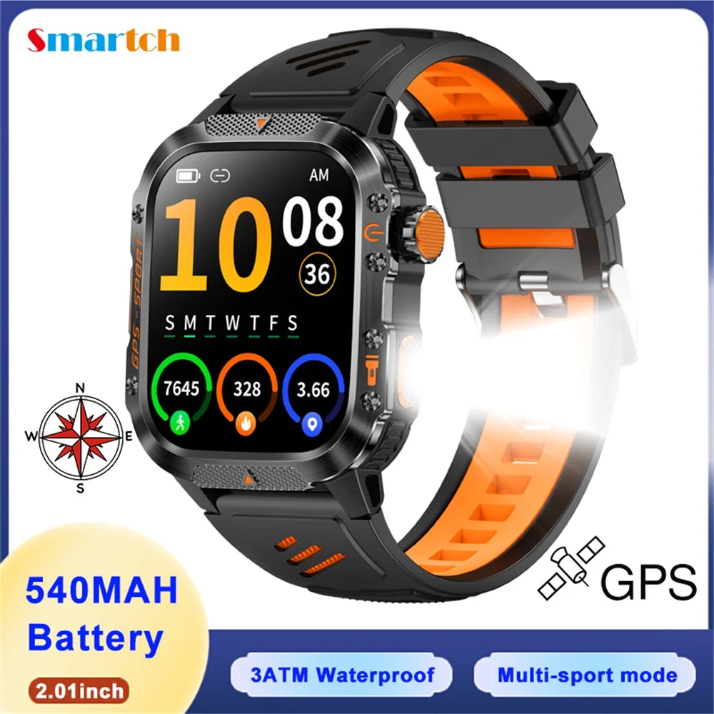 

Sports Fitness GPS Outdoor Compass Blue Tooth Call Smart Watch 3ATM Waterproof Flashlight Heart Rate Health Weather Smartwatch