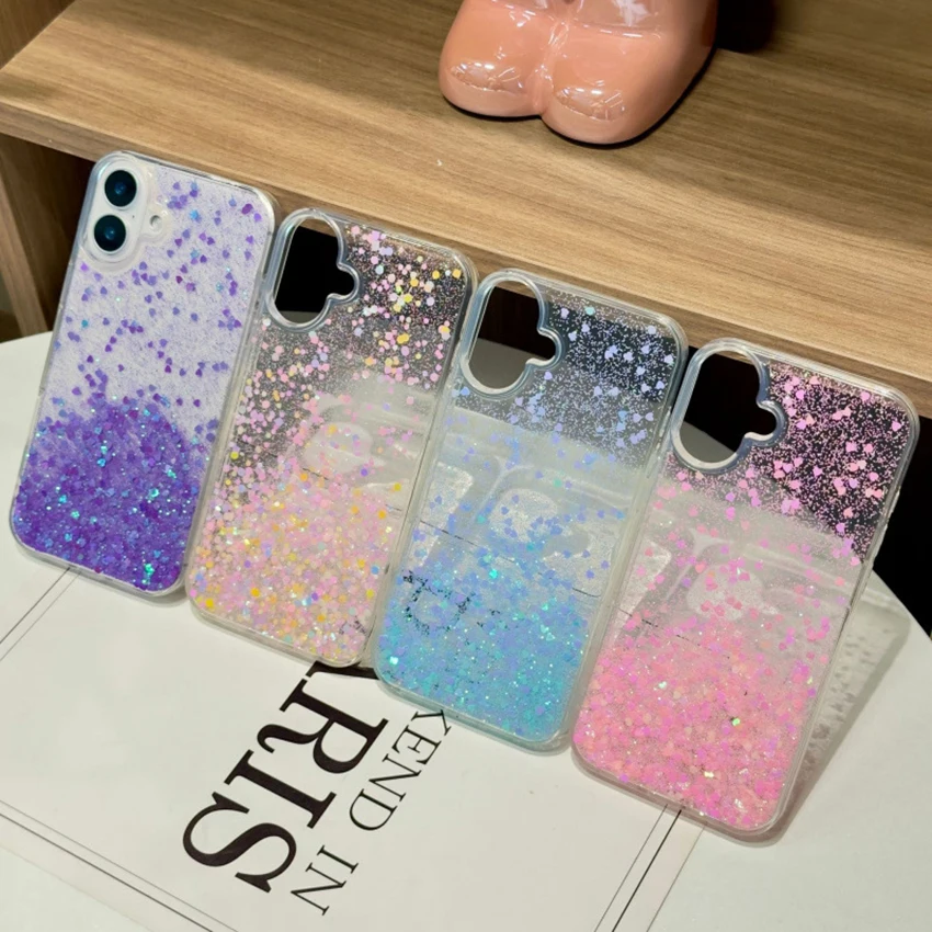 글리터 그라데이션 아이폰 16 15 14 13 Pro 12 11 Max Plus 16Pro 핸드메이드 투명 소프트 폰케이스 15Promax 커버