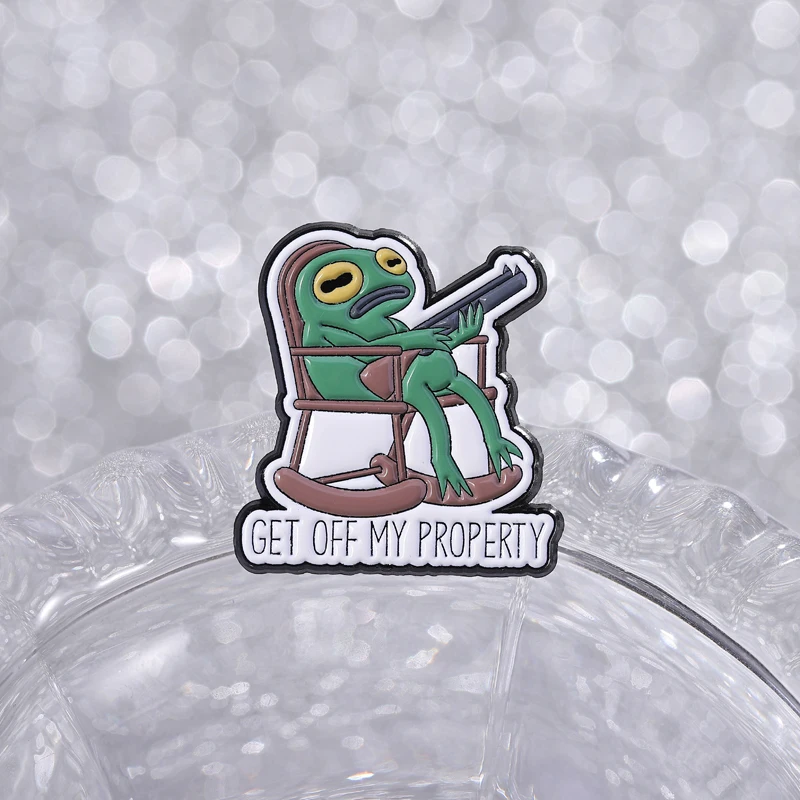 Get Off My Property Enamel Pin No Trespassing Warning Sign Hippity Hoppity Frog Toad Brooch Lapel Badge Jewelry Gift for Friends