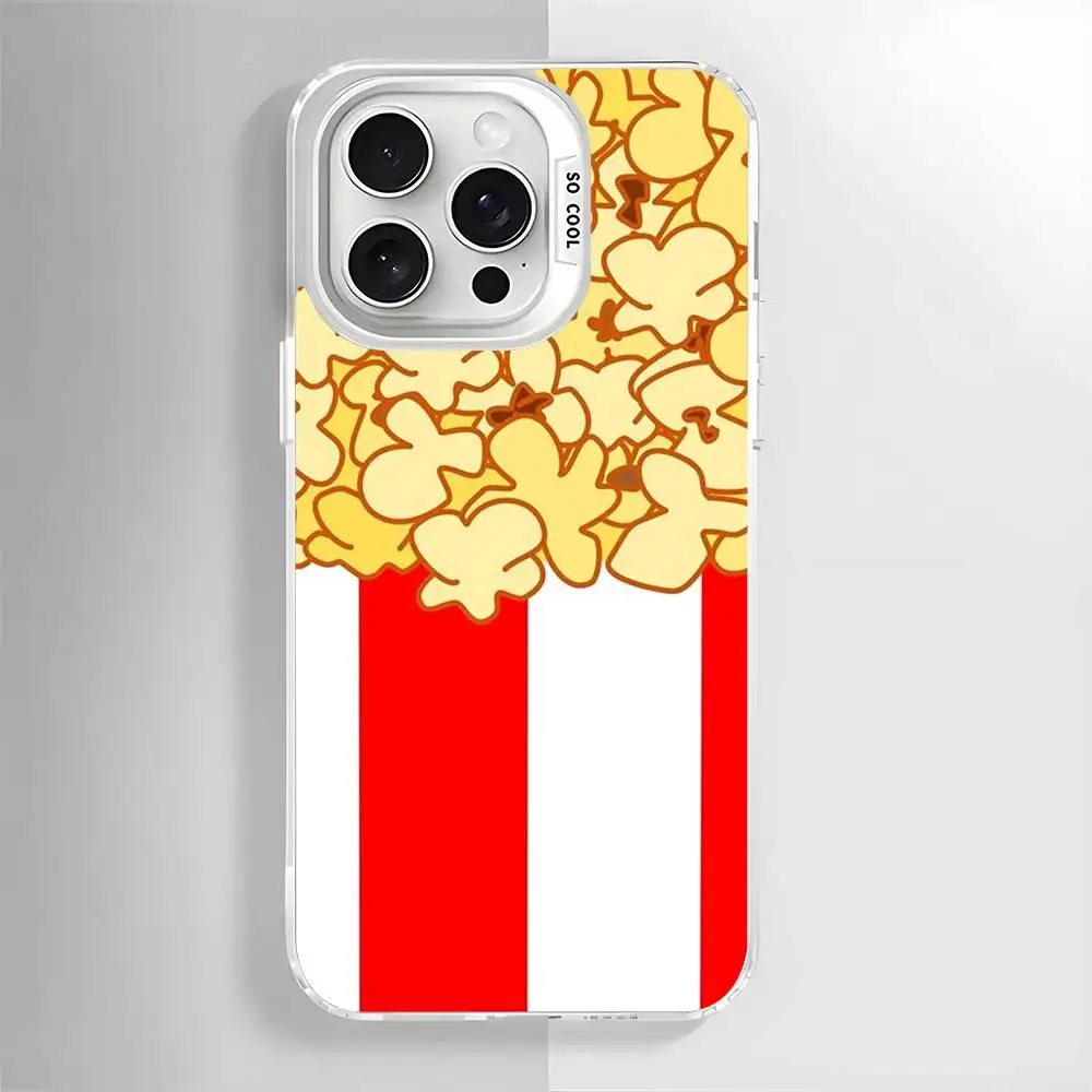 Funny Popcorn Cute Phone Case For iPhone 16 15 14 13 12 11 Pro Max White Purple Matte Laser Metallic Aurora Funda