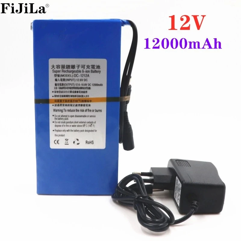 100% Durable DC12V 12000 MAH High Capacity Lithium Ion Battery AC Charger US/EU Plug Hot SellPromotion free drop