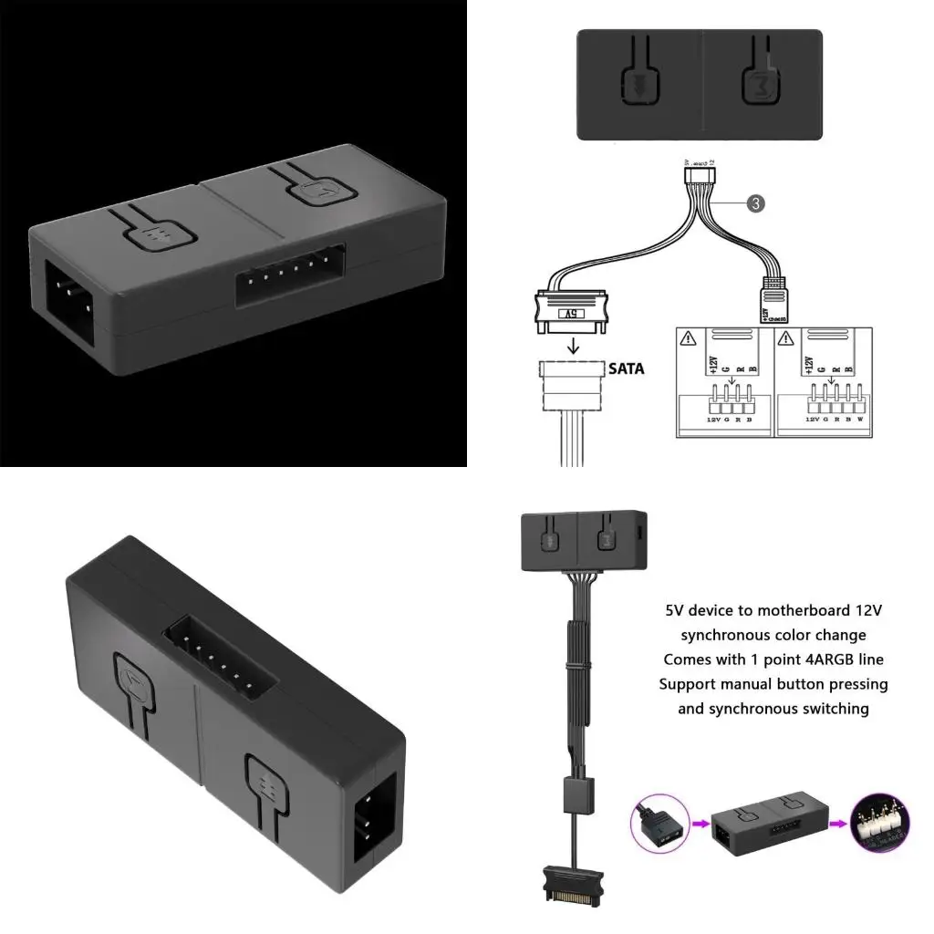 

A52B 5V To 12V ARGB Transfer Splitter 3Pin To 4Pin ARGB Light Fan Adapter Transfer Chassis Fan Converter For PC Light