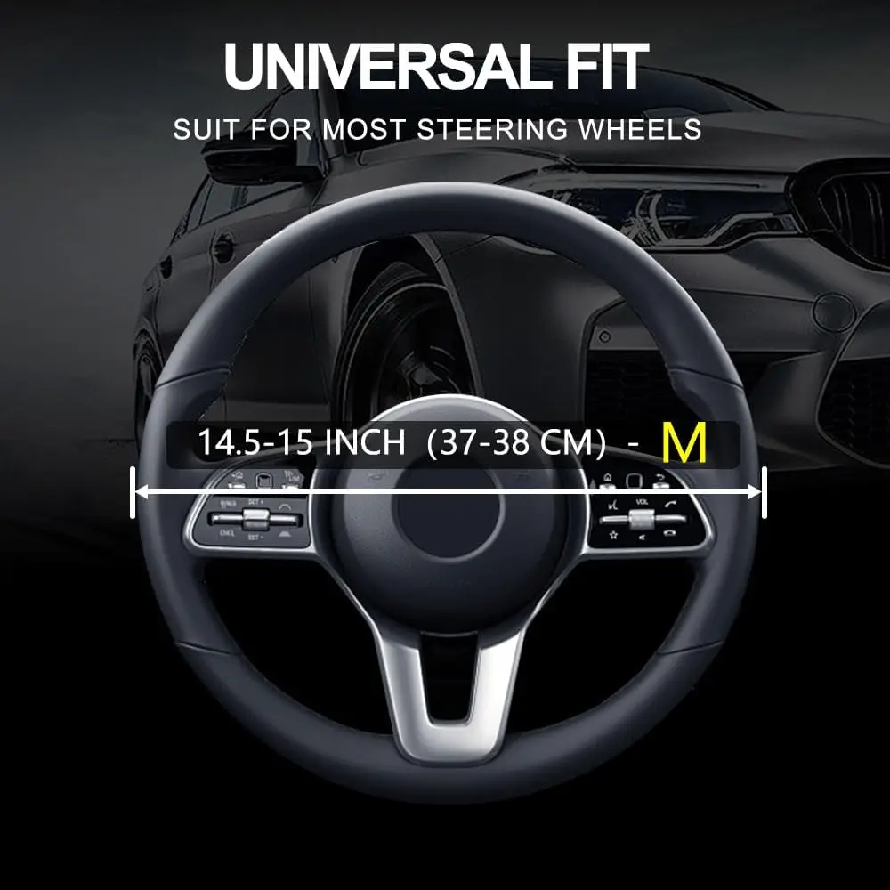 Leather Steering Wheel Cover - Non-Slip Grip & Breathable, Universal Fit for Cars, Trucks, SUV (Beige)