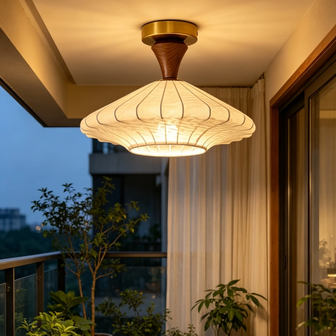 Wabi Sabi Pleated Umbrella Semi Flush Ceiling Light for Bedroom Entryway Tea Room Cream Retro Zen Warm Cottagecore Home Decor