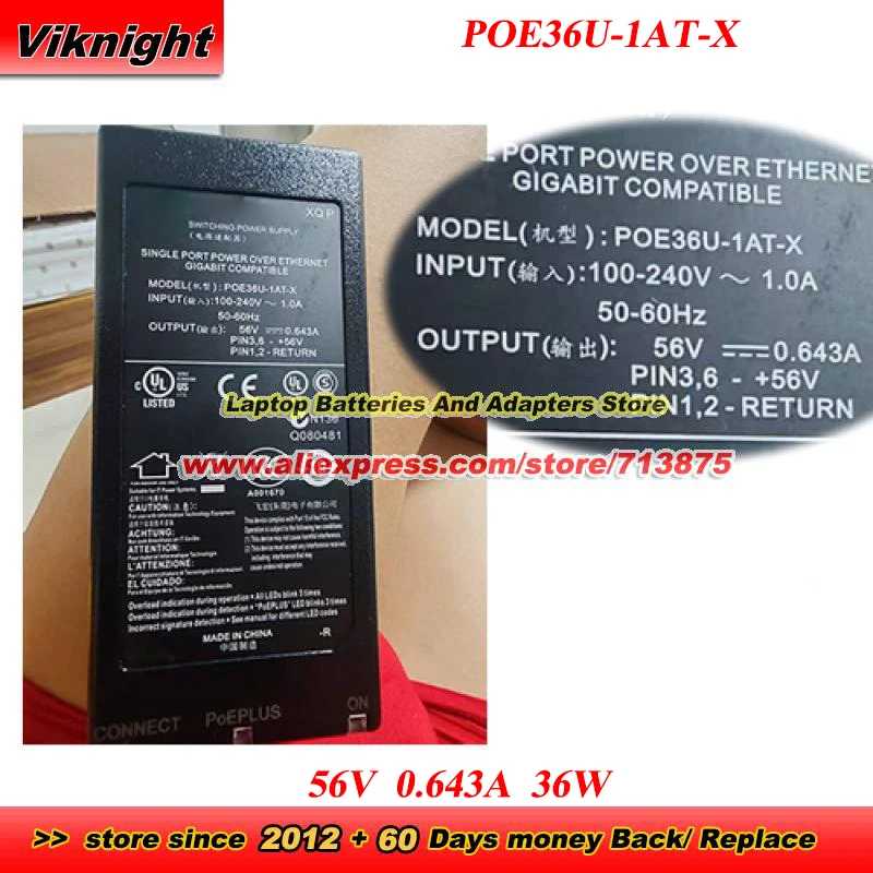 

Адаптер переменного тока POE36U-1AT-X, 56 В, 0,643 А, 36 Вт, блок питания для сканера DATALOGIC 2200VS