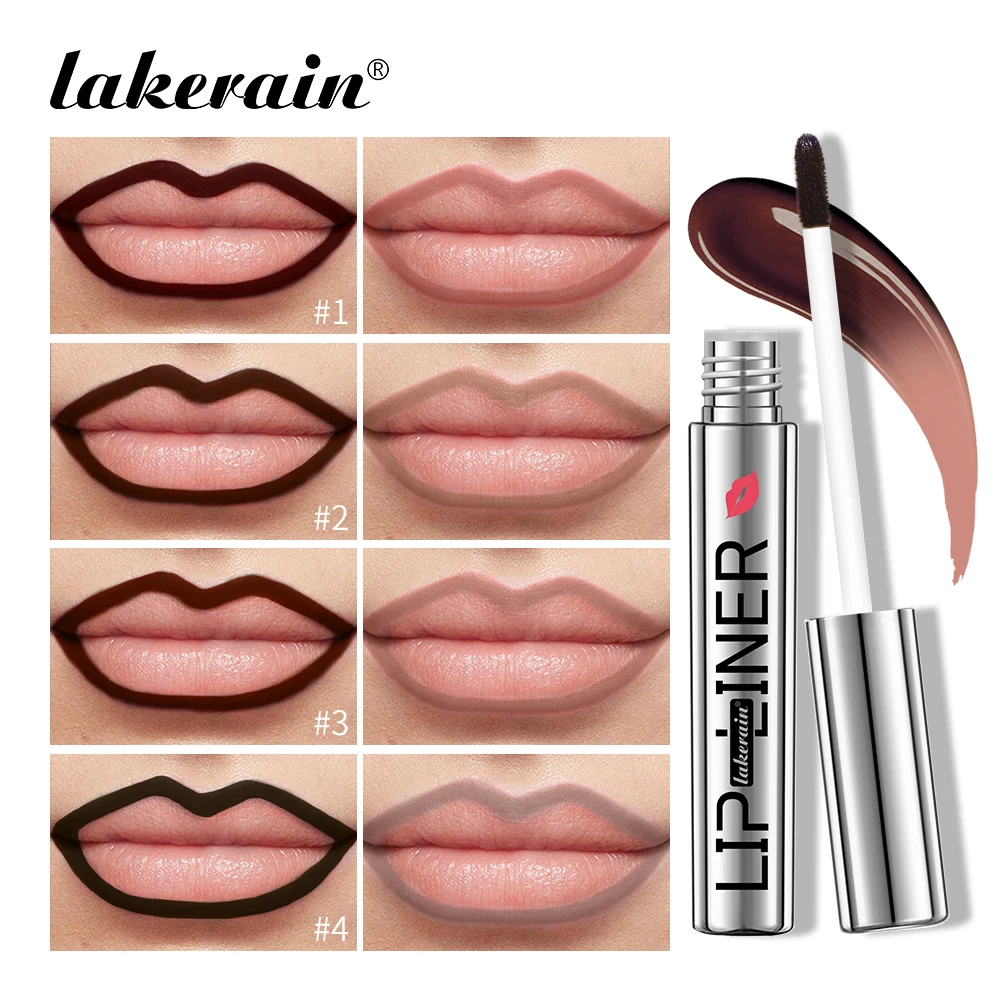 قلم تحديد الشفاه 4 ألوان من Lakerain يظهر لونًا مقاومًا للماء ومقاوم للعرق وسهل التلوين قلم تحديد الشفاه غير اللامع #4