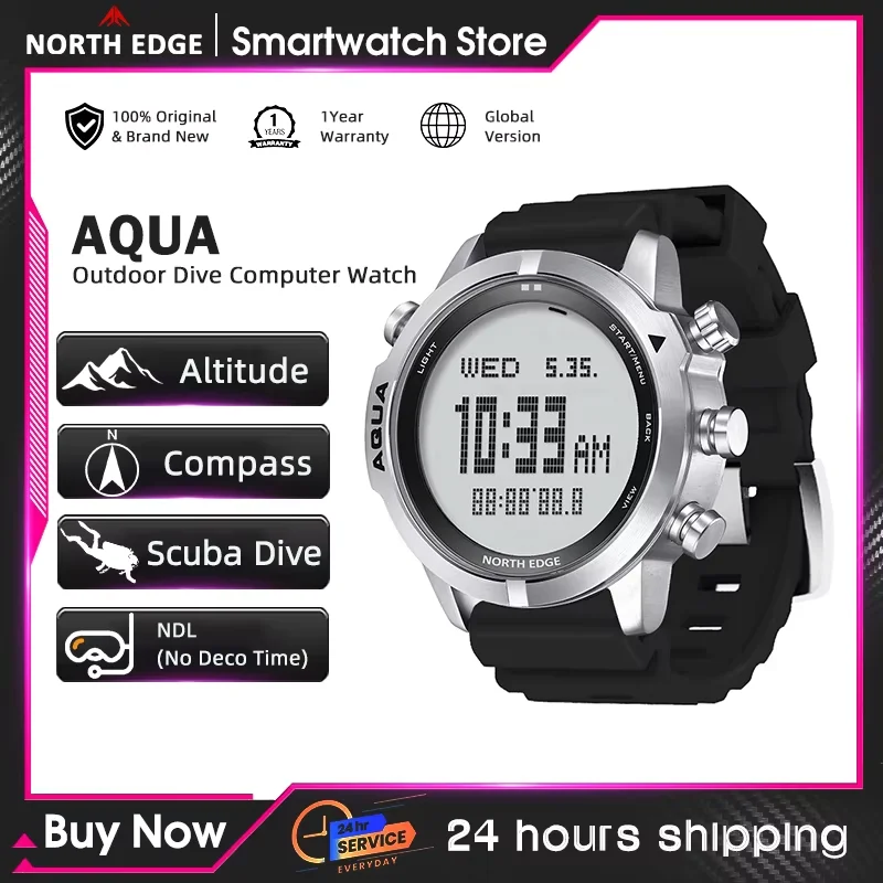 NORTH EDGE AQUA Men Digital Dive Computer Watch Scuba Diving NDL No Deco Time 50M Waterproof Altimeter Barometer Compass