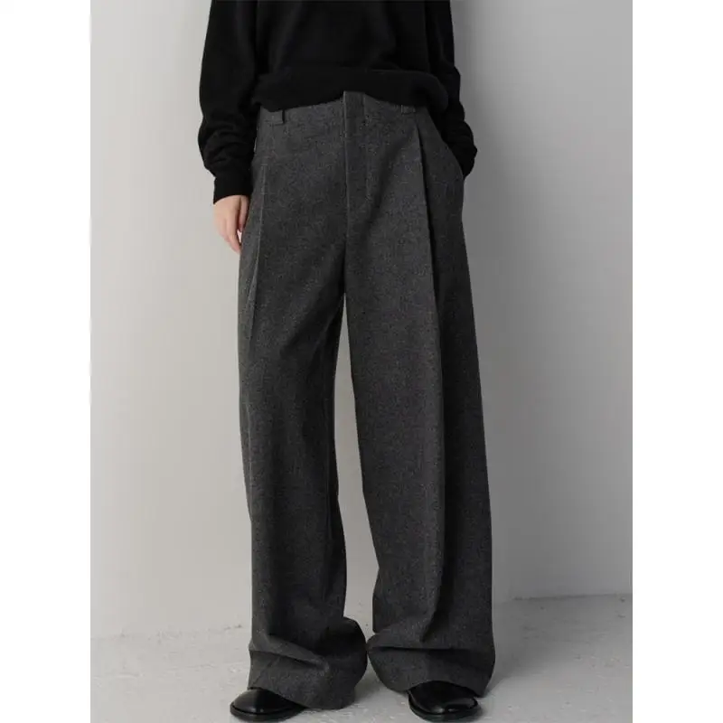 

Maxdutti French Lazy Minimalist Women's Wide Leg Pants Women's High Waisted Thick Casual Pants Straight Leg Pants Suit Pants