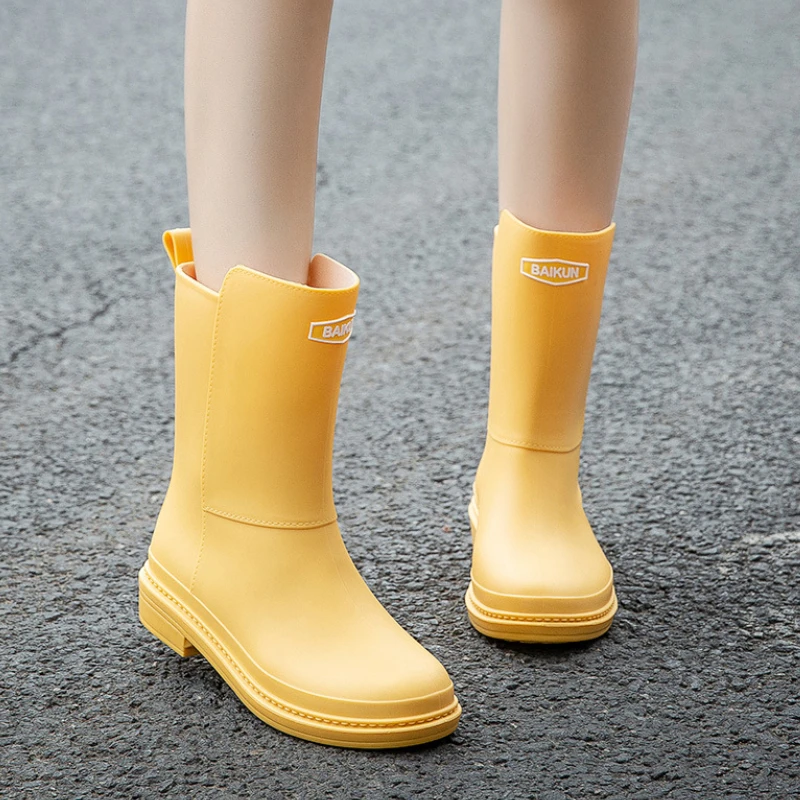 Fashion Rubber Boots for Women Rain Galoshes Waterproof Work Garden PVC Mid Calf Boots Female Non Slip Kitchen Shoes Footwear