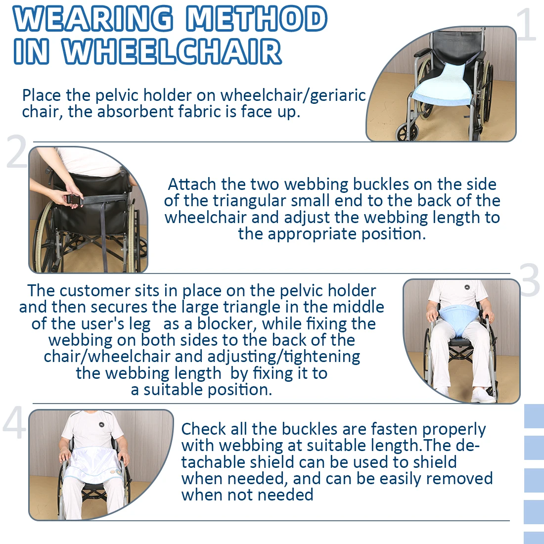 Ehucon Wheelchair Seat Cushion with Safety Belt Absorbent Urine Proof Pad Detachable Apron for Fall Prevention Elderly Disabled