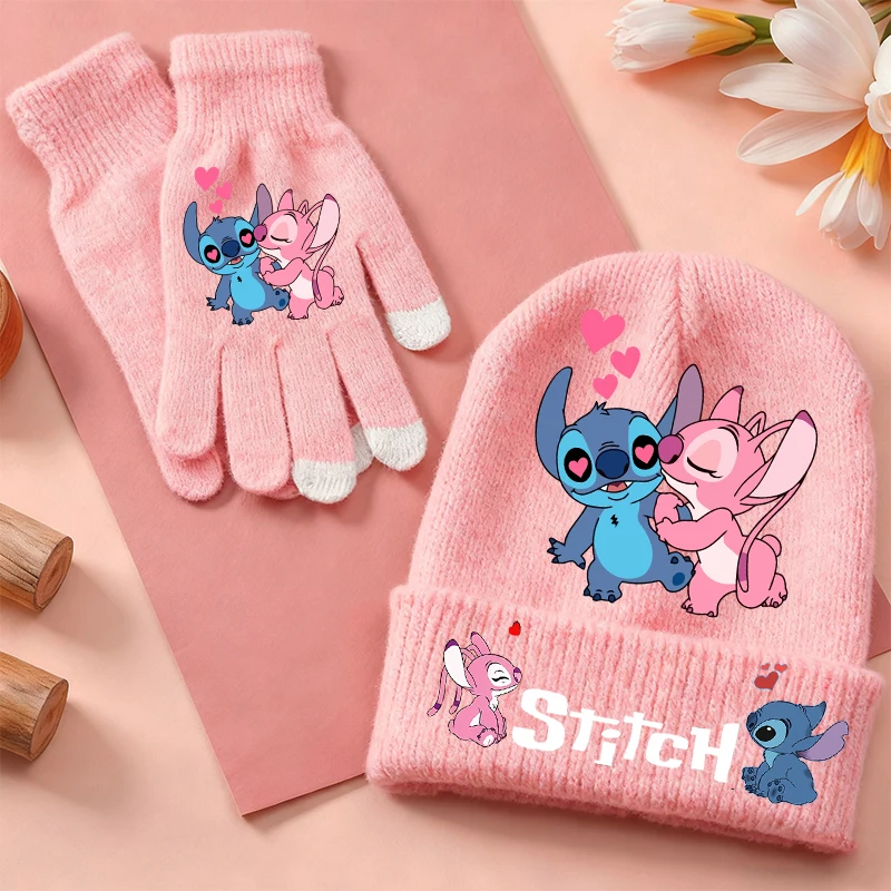 2 قطعة غرزة ديزني الأطفال محبوك قبعة قفازات Kawaii الكرتون المطبوعة قبعة الفتيات الشتاء في الهواء الطلق الدافئة اكسسوارات هدايا عيد الميلاد #3