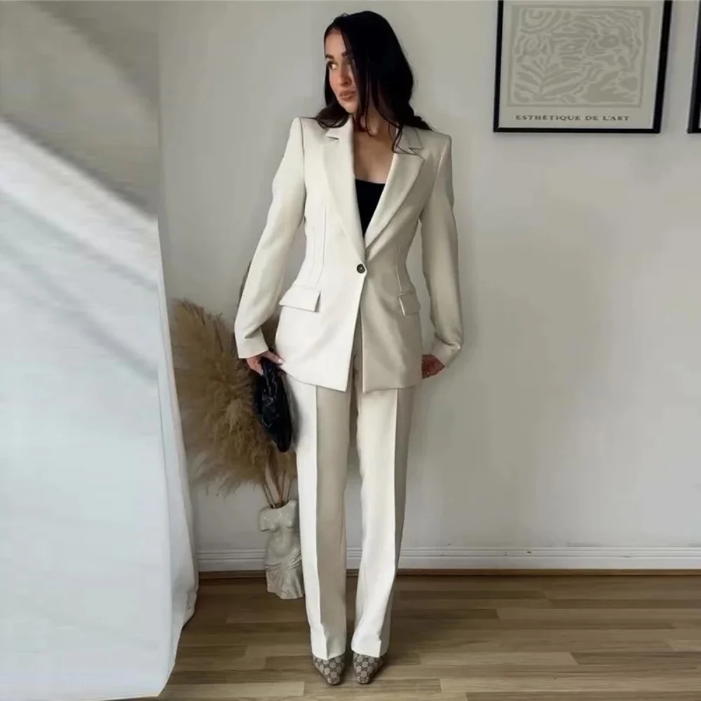 

Женские костюмы из двух предметов, шикарные однобортные женские костюмы с лацканами, комплекты брюк для свадебной вечеринки, повседневные офисные рабочие брюки