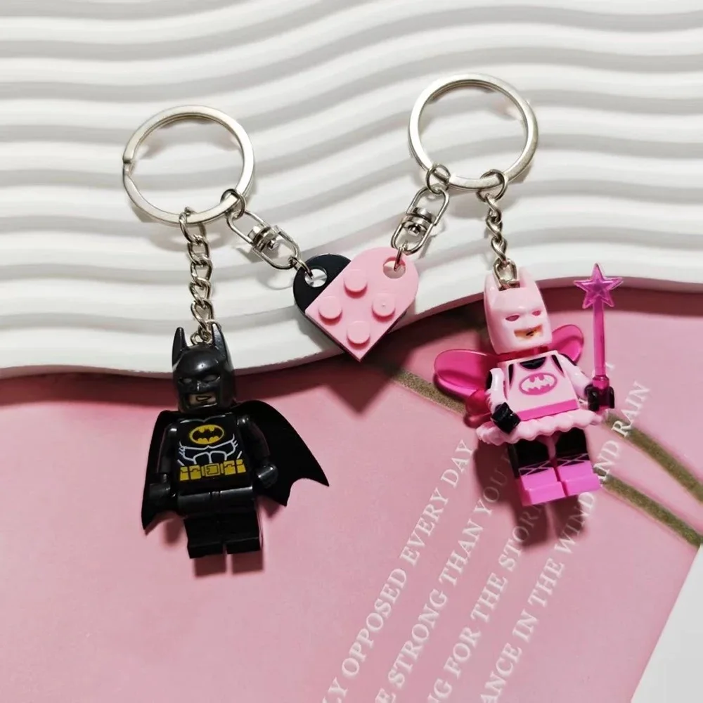 2pcs Beautiful 3D Fairy Star Pink Black Bat Keychain Matching Anime Keyring Charms for Lovers Backpack Christmas Gifts