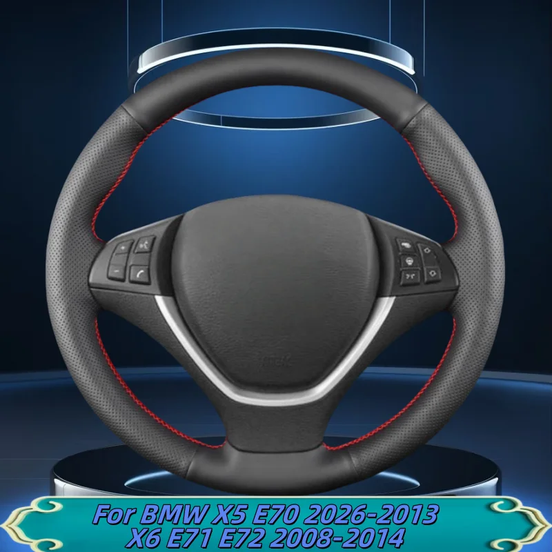 

Car Steering Wheel Cover Hand-Sewn Microfiber Leather For BMW X5 E70 2026-2013 X6 E71 E72 2008-2014 Car Interior Accessories