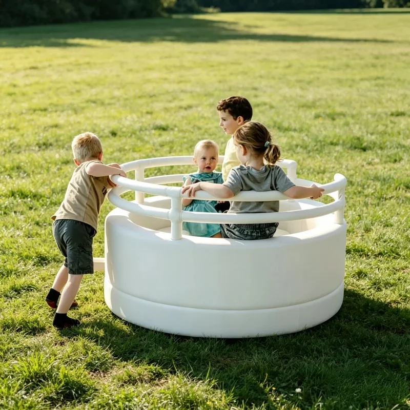 China White Pastel 1~6 Kids Soft Play Merry Go Round Outdoor Rental Spin Seat Soft Play Carousel Child Party Electric Soft Play