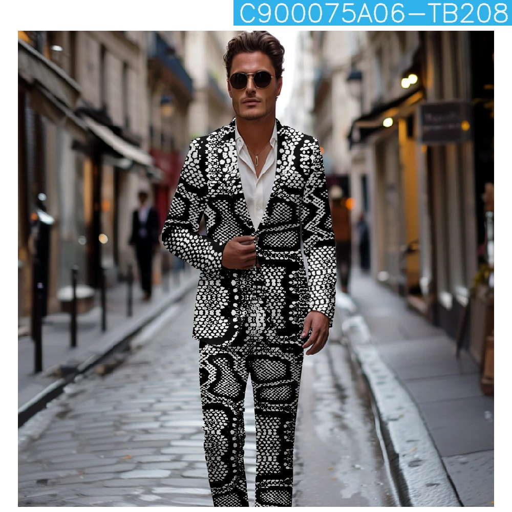 الأصفر الأفعى قميص رجالي الدعاوى ثلاثية الأبعاد طباعة Harajuku الرجال Casuan الرجال التلبيب كم طويل قميص السراويل الطويلة قطعتين مجموعة مخصصة