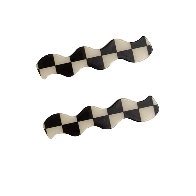 Japanese And Korean Temperament Black And White Checkerboard Grid Retro Acrylic Hair Clip Duckbill Side Clip Girls Headdress