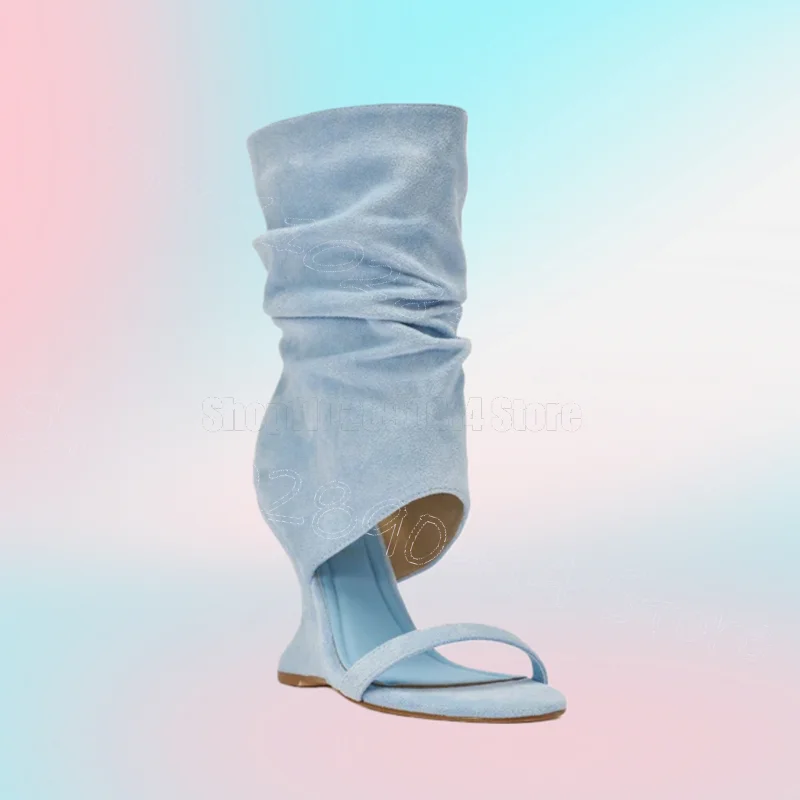 

Sky Blue Suede Strange Style Heels Sandals Boots Slip On Women Shoes Open Toe New Party Banquet Dating 2026 Zapatos Para Mujere