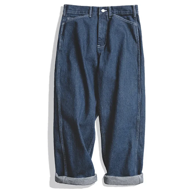 

Four Seasons New Fashion Vintage Casual Wide Leg Dark Blue Jean Trousers Oversize Straight Leg Denim Pants Streetwear Trendy