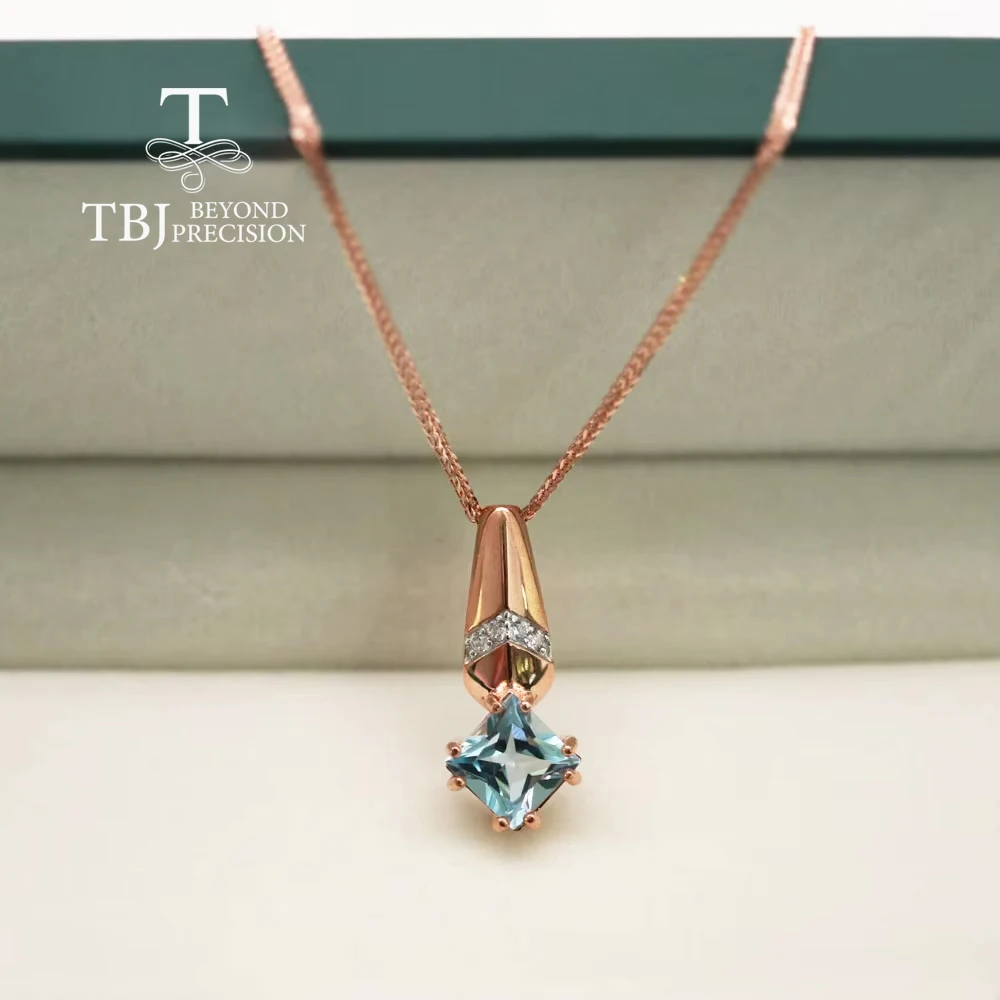 925 sterling silver Rose colour natural sky Blue Topaz pendant simple fashion women birthday anniversary party gift