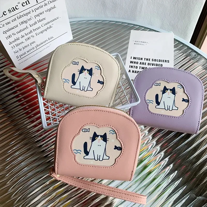 

Xiuya Cute Cat Womens Wallet Elegant Kawaii Cartoon Print Casual Leather Coin Purse Coin New Korean Fashion Female Aesthetic Bag