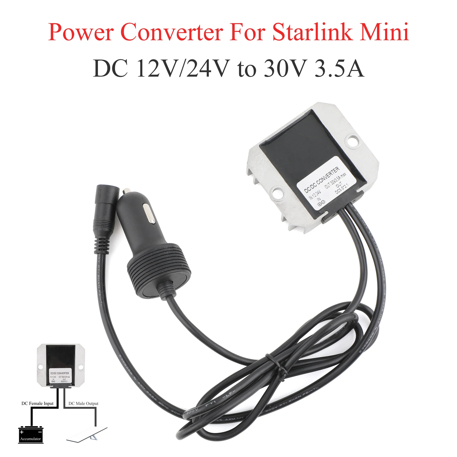 

Модернизированный преобразователь мощности для Starlink MINI DC 12/24 В до 30 В 3,5 А, автомобильное зарядное устройство + удлинительный кабель постоянного тока «папа-мама» 3/5/10/20 м
