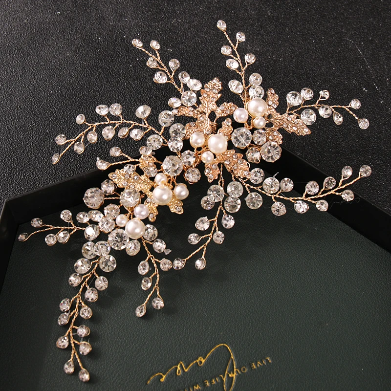 

Wedding Hair Accessories Bridal Hair Comb Silver Color Rhinestone Leaf Hair Comb Jewelry Pearl Bride Hair Ornaments Headpiece