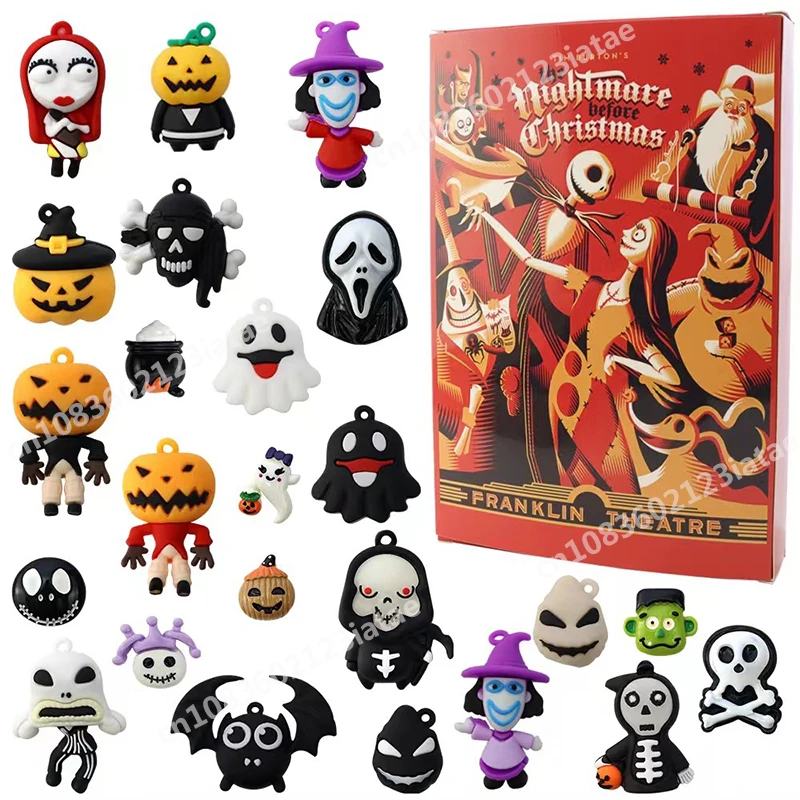 The Nightmare Before Christmas 24 Days Halloween Calendar Box Anime Cartoon Jack Skeletor Figures Decor Christmas Gift Model Toy