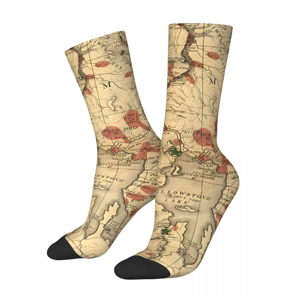 Vintage Map Of National Park (1881) Crazy Socks Unisex Yellowstone Harajuku Seamless Printed Funny Novelty Happy Crew Sock