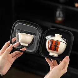 New Portable Glass Quick Cup One Pot Two Cups Ceramic Outdoor Camping Travel Tea Set Simple Storage Bag Friend Gift