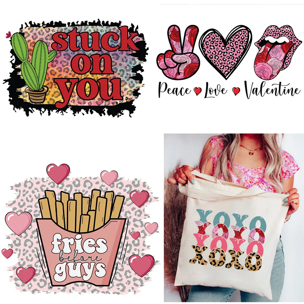 Fries Guys Heart Stickers Peace Pink Patches for Girls Clothing DIY T-shirt Hat Applique Printed Plants Patch on Clothes Decals