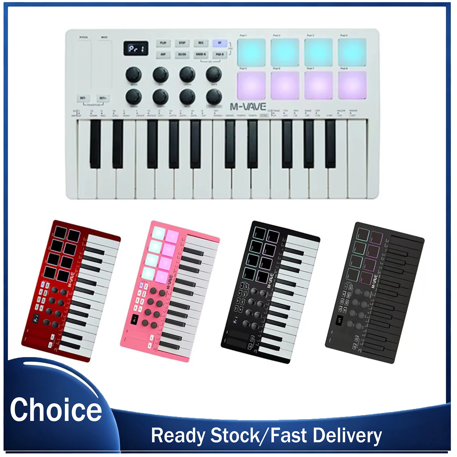 MIDI Keyboard Controller Beat Maker Machine Rechargeable 25 Keys MIDI Keyboard Arranging Strike Pad RGB MIDI Assignable Knobs