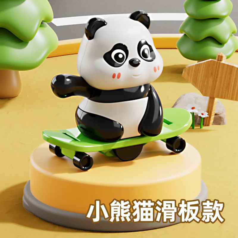 Children Clockwork Sports Panda Toy Cute Animals Panda Whind-up Jump Rope/Skateboarding Baby Learn To Crawl Toy Funny Gift