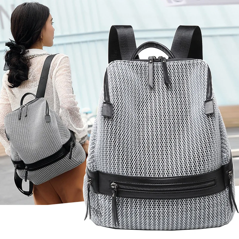 

Women's Nylon Mesh Backpack,Large Capacity School Bags for Teenage Girls,Female Versatile Lightweight Leisure Travel Rucksack