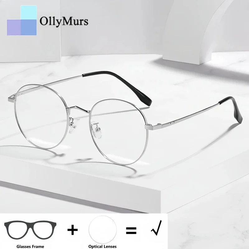 

OLLYMURS Retro Round Optical Prescription Glasses Men and Women Small Blue Light Blocking Reading Myopia Progressive Eyeglasses