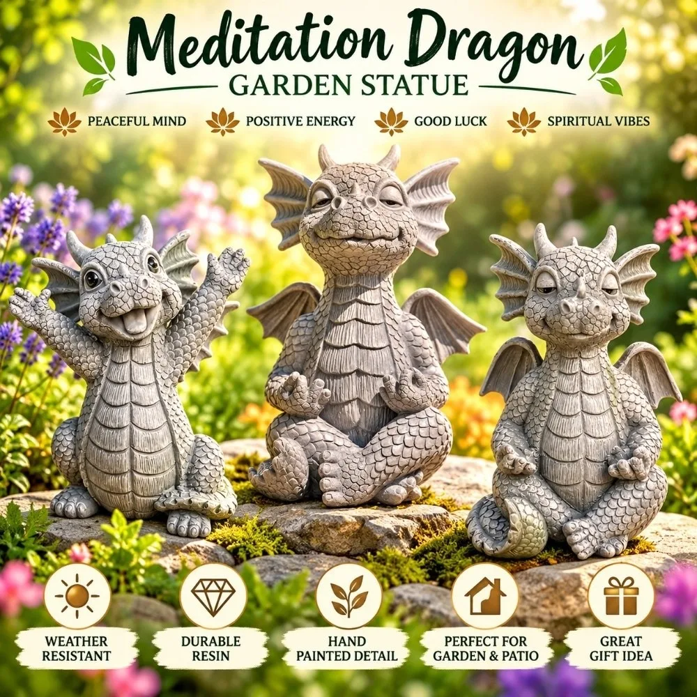 Meditating Yoga Dragon Figurine Resin Handmade Zen Dragon Meditation Statue Garden Decoration Feng Shui Namaste Dragon