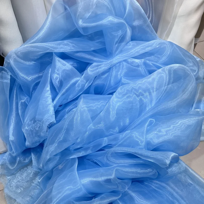 Blue Sheer Crystal Organza Fabric for Dress Blouses Tutu Dress Bridal Apparel Wedding Gowns Event Decoration DIY Sewing Material