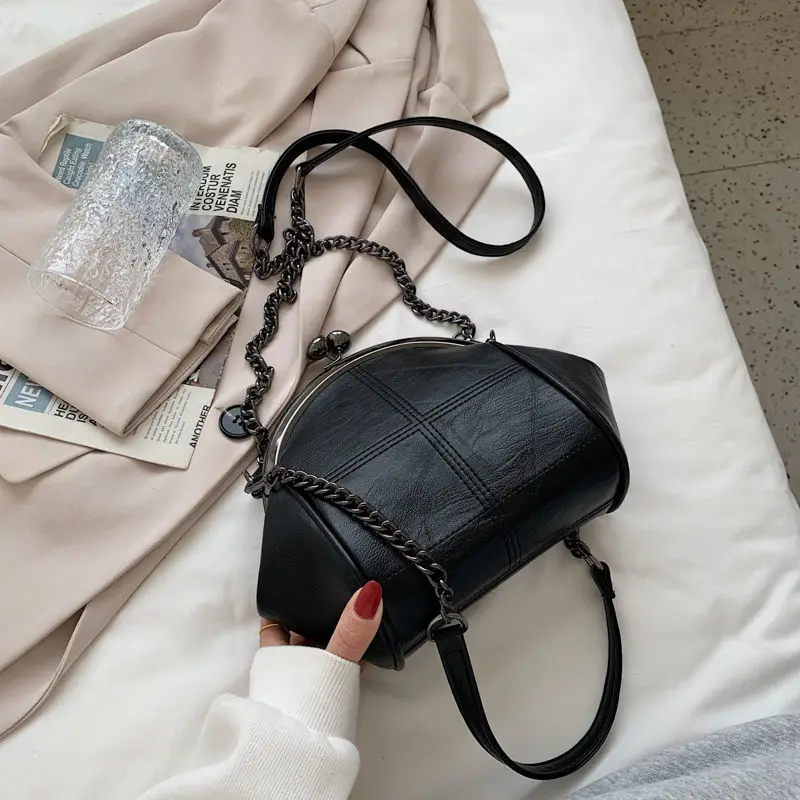 Novo Vintage Duas Correias Shell Bloqueio Saco Cadeia Para As Mulheres Ombro Crossbody Sacos 2022 Tote De Couro PU Bolsas das Mulheres Bolsas