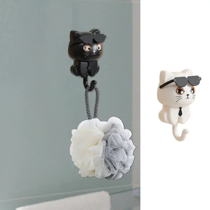 Cute Cat Wall Hooks Self Adhesive Bedroom Door Hangers Keys Towel Umbrella Coat Holder Rack Animal Home Bathroom Decoration Hook