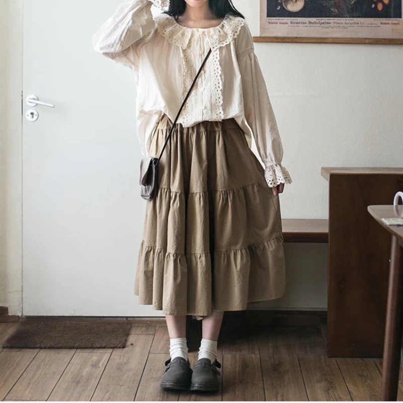 Deeptown Skirt Pants Women Japanese Style Kawaii Vintage Wide Leg Pants Fashion Preppy Style Casual Solid Summer Cute Skirt Pant