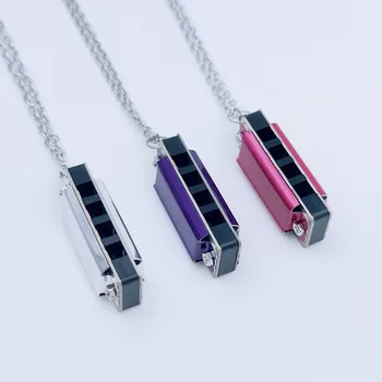 Kids 4-hole 8-tone Necklace Harmonica Mini Metal Harmonica Kids Music Toy High Quality Mouth Organ Woodwind Musical Instrument