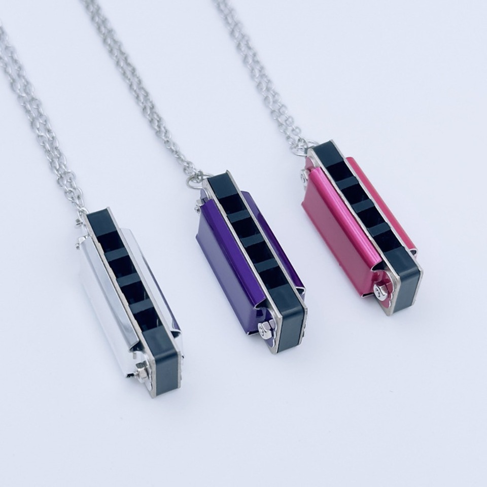  Kids 4-hole 8-tone Necklace Harmonica Mini Metal Harmonica Kids Music Toy High Quality Mouth Organ Woodwind Musical Instrument 