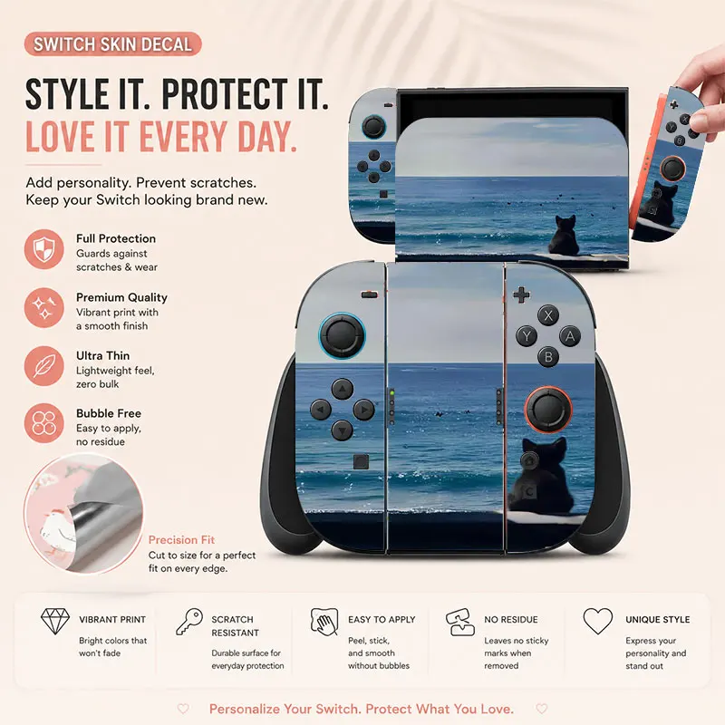 The marine cat pattern is suitable for the protective film of the Switch game console. It has a natural touch.