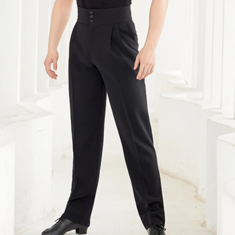 Pantalons de spectacle de danse latine pour hommes, pantalons noirs à Double boutonnage, Chacha Rumba Tango, vêtements de danse latine pour adultes, 2025 DQS16451