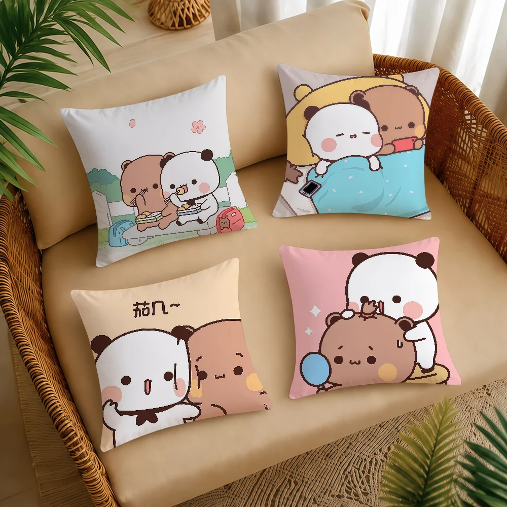 Panda Bubu Doodle Print Couple Cartoon Cushion Cover Square Decorative Throw Pillow Case Sofa Bed Living Room Anniversary Gifts