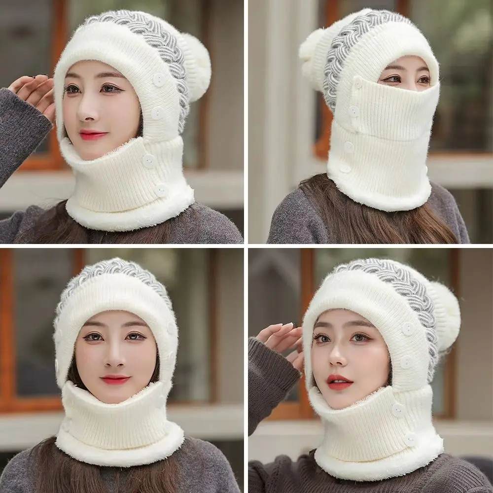Fashion Warm Winter Hat Scarf Set Fur Lined Coldproof Balaclava Cap Soft Windproof Beanies Hat Women