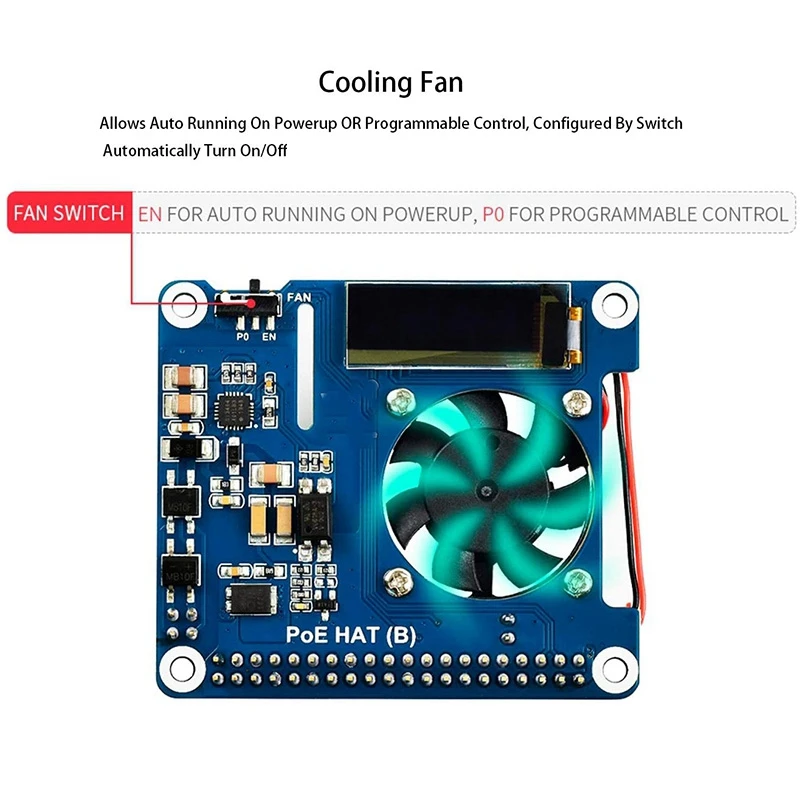 Waveshare Power Over Ethernet HAT Support 802.3Af Poe Network Expansion Board With OLED For Raspberry Pi 4 Model B / 3B+