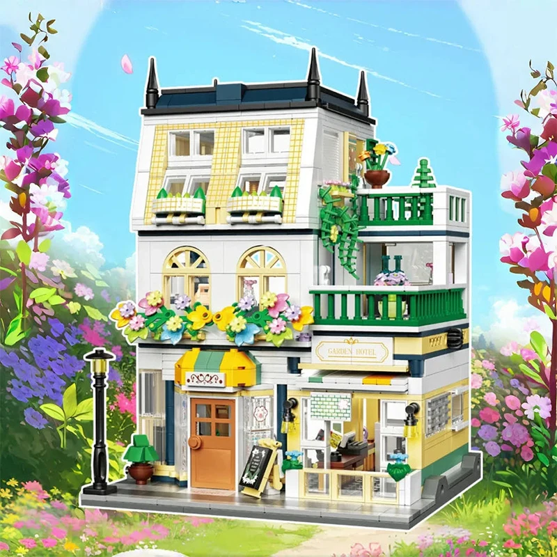 ZHE GAO Mini City Street View Florist Construction Building Blocks Flower Shop With Lights MOC Zestaw zabawek dla dzieci Prezenty