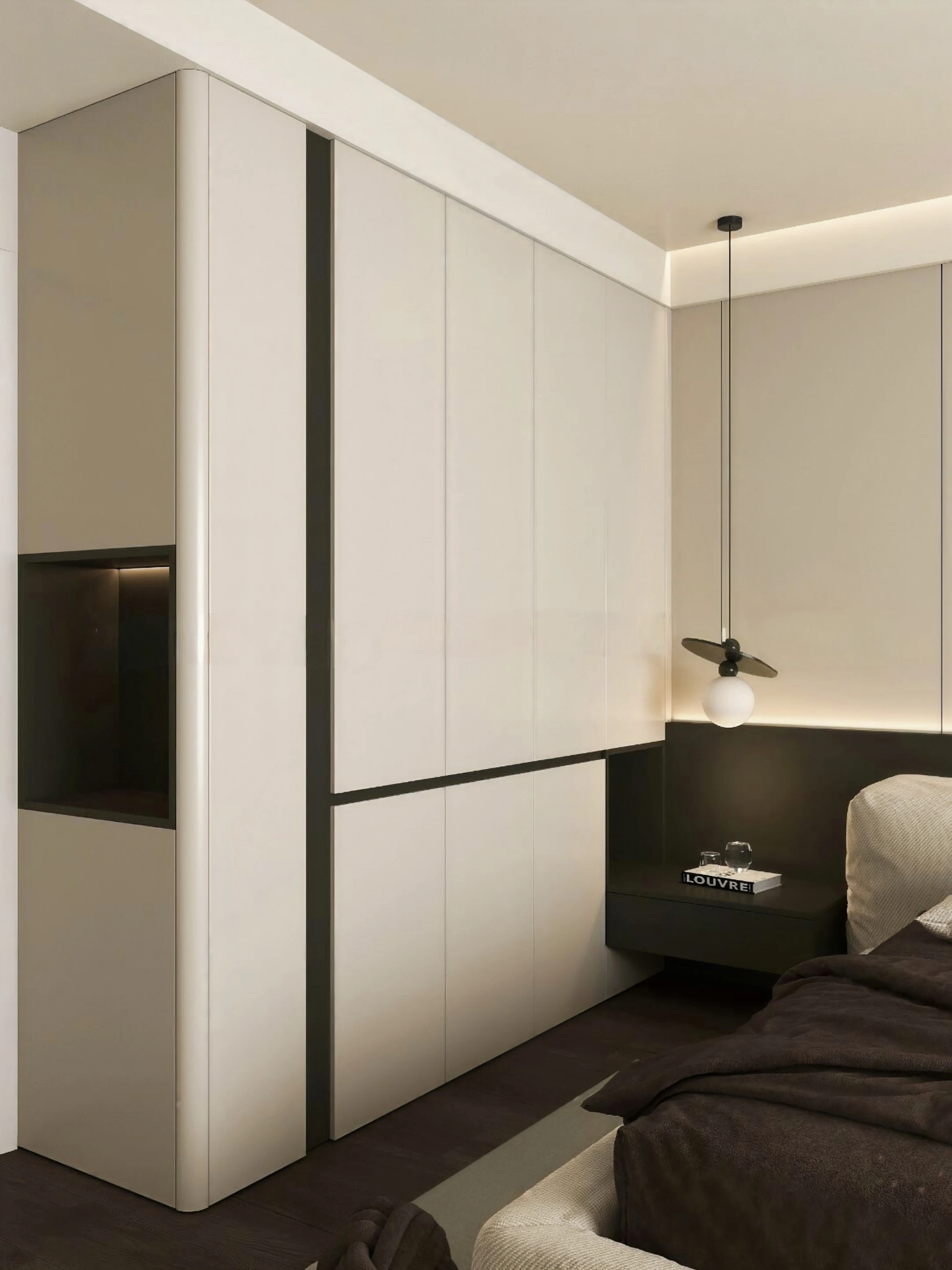 ^Custom Light Luxury Simple European Style Solid Wood Home Furniture Integral Wardrobe China Bedroom Sliding Embedded Cloakroom