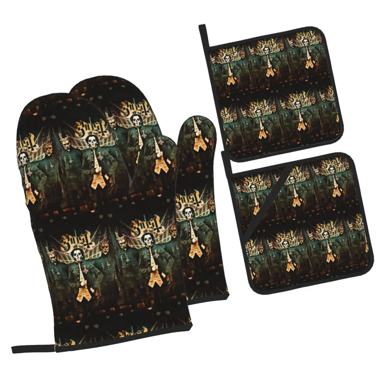 Ghost B.C. Band Oven Mitts and Pot Holder Sets of 4 for Baking Kitchen Cooking Grilling Resistant Non-Slip Gloves